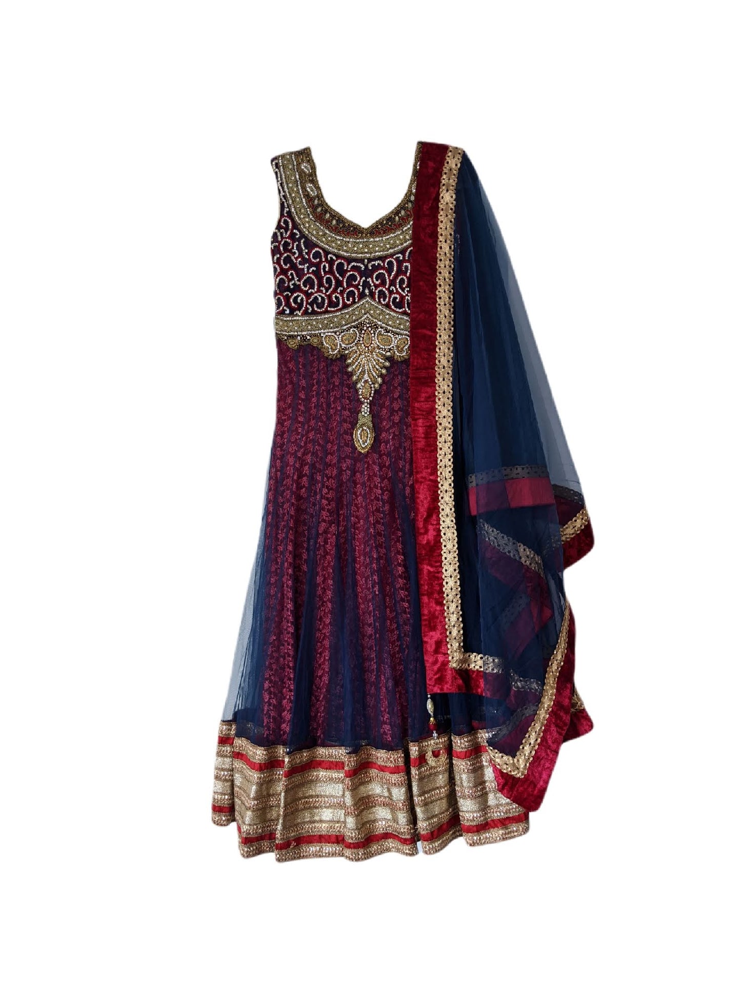 Pre-owned navy and maroon anarkali